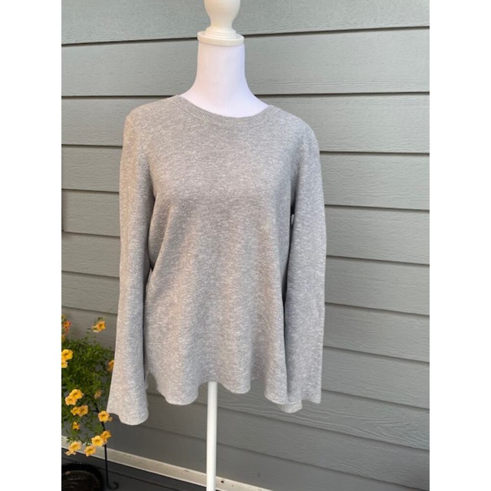 Madewell Size Medium Crew Neck Sweater Lace Up Back Gray 100% Cotton